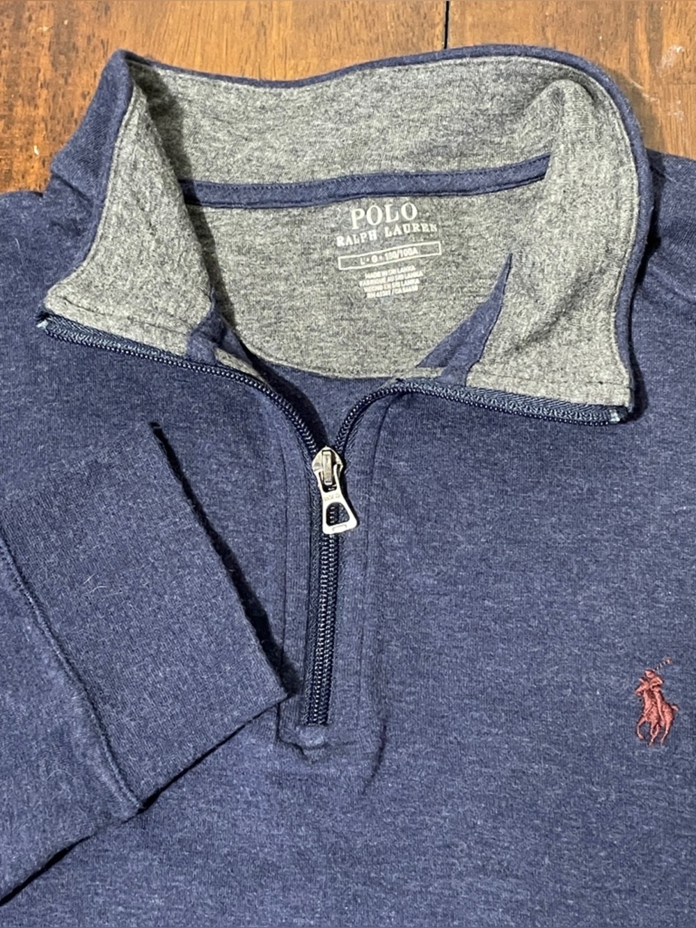 Polo Ralph Lauren Quarter Zip Pullover Mens Large Navy Blue Pony Logo Sweater